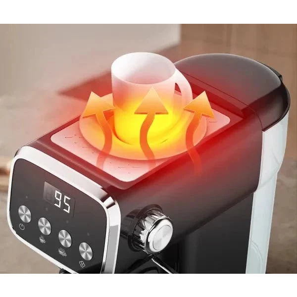 20 BAR Slim Vertical Espresso Machine With Milk Frother, Built - in Cup Warmer, 43 OZ Detachable Tank, For Rich Espresso, Americano, Latte, Compact Space - Saving Design, Screen Button, Black - VibraStore
