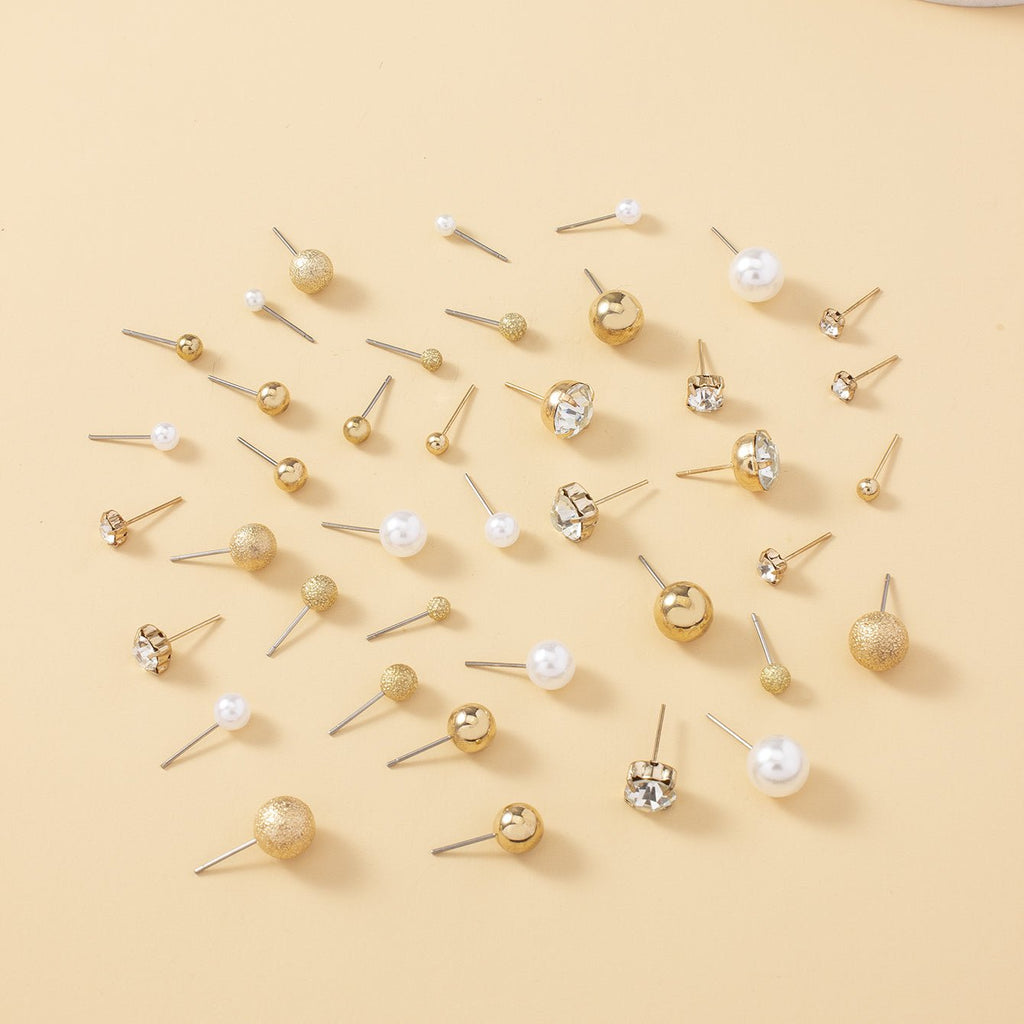 20 Pairs Simple Multi - Size Stud Earrings Set | Zinc Alloy and Glass, Suitable for Daily and Gift Giving Occasions, Perfect for All Seasons - VibraStore