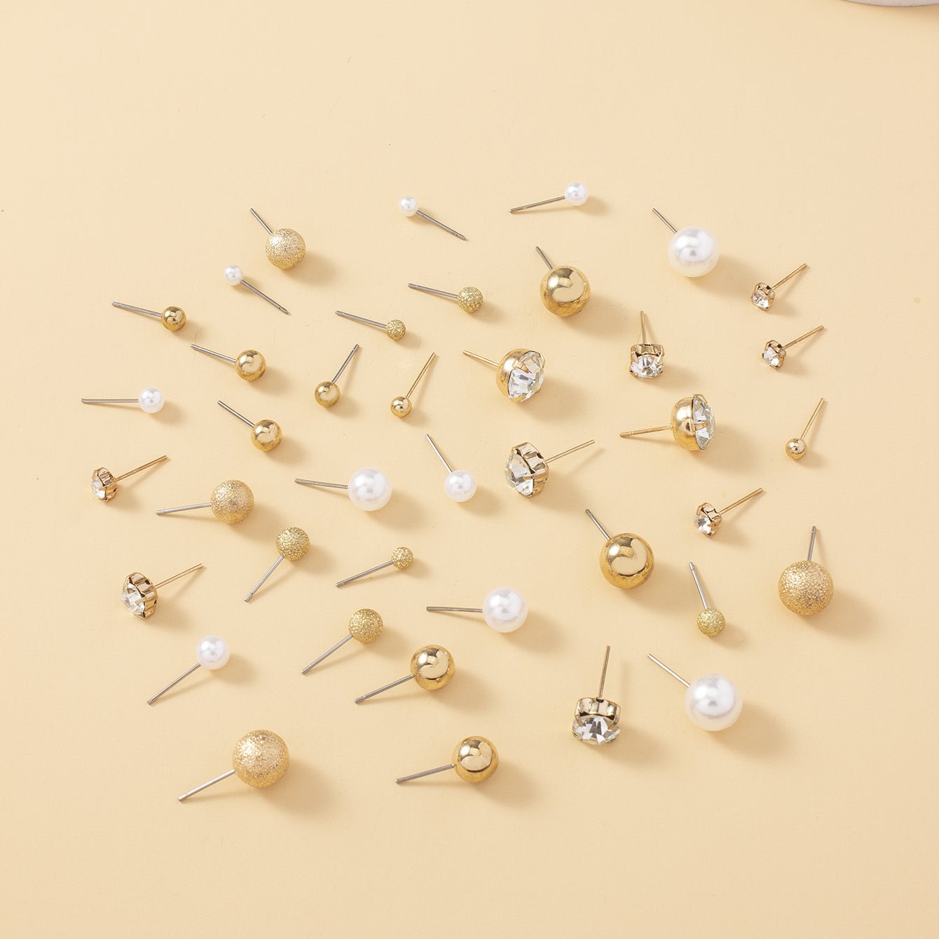 20 Pairs Simple Multi - Size Stud Earrings Set | Zinc Alloy and Glass, Suitable for Daily and Gift Giving Occasions, Perfect for All Seasons - VibraStore