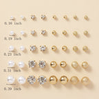 20 Pairs Simple Multi - Size Stud Earrings Set | Zinc Alloy and Glass, Suitable for Daily and Gift Giving Occasions, Perfect for All Seasons - VibraStore