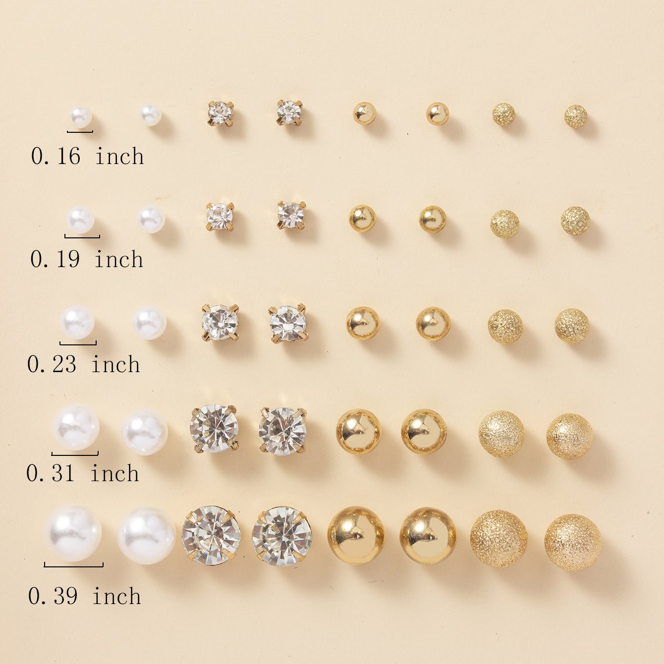 20 Pairs Simple Multi - Size Stud Earrings Set | Zinc Alloy and Glass, Suitable for Daily and Gift Giving Occasions, Perfect for All Seasons - VibraStore