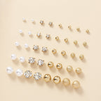 20 Pairs Simple Multi - Size Stud Earrings Set | Zinc Alloy and Glass, Suitable for Daily and Gift Giving Occasions, Perfect for All Seasons - VibraStore