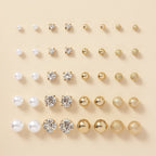 20 Pairs Simple Multi - Size Stud Earrings Set | Zinc Alloy and Glass, Suitable for Daily and Gift Giving Occasions, Perfect for All Seasons - VibraStore