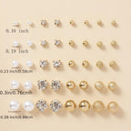 20 Pairs Simple Multi - Size Stud Earrings Set | Zinc Alloy and Glass, Suitable for Daily and Gift Giving Occasions, Perfect for All Seasons - VibraStore