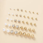 20 Pairs Simple Multi - Size Stud Earrings Set | Zinc Alloy and Glass, Suitable for Daily and Gift Giving Occasions, Perfect for All Seasons - VibraStore