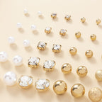20 Pairs Simple Multi - Size Stud Earrings Set | Zinc Alloy and Glass, Suitable for Daily and Gift Giving Occasions, Perfect for All Seasons - VibraStore