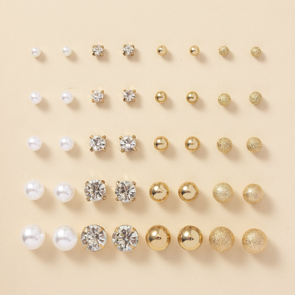 20 Pairs Simple Multi - Size Stud Earrings Set | Zinc Alloy and Glass, Suitable for Daily and Gift Giving Occasions, Perfect for All Seasons - VibraStore