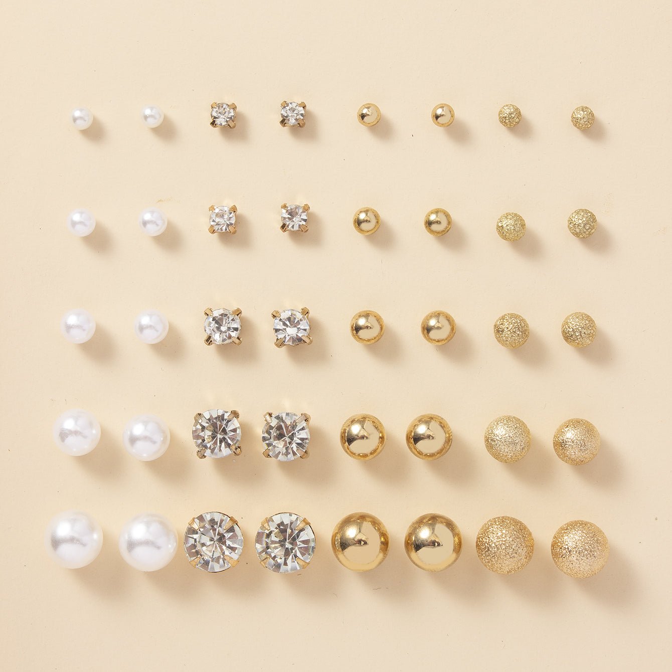 20 Pairs Simple Multi - Size Stud Earrings Set | Zinc Alloy and Glass, Suitable for Daily and Gift Giving Occasions, Perfect for All Seasons - VibraStore