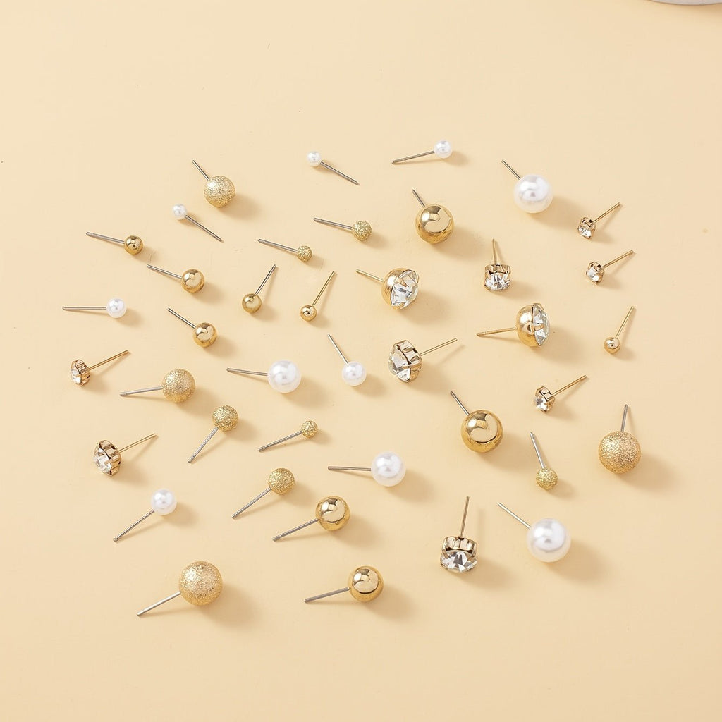 20 Pairs Simple Multi - Size Stud Earrings Set | Zinc Alloy and Glass, Suitable for Daily and Gift Giving Occasions, Perfect for All Seasons - VibraStore