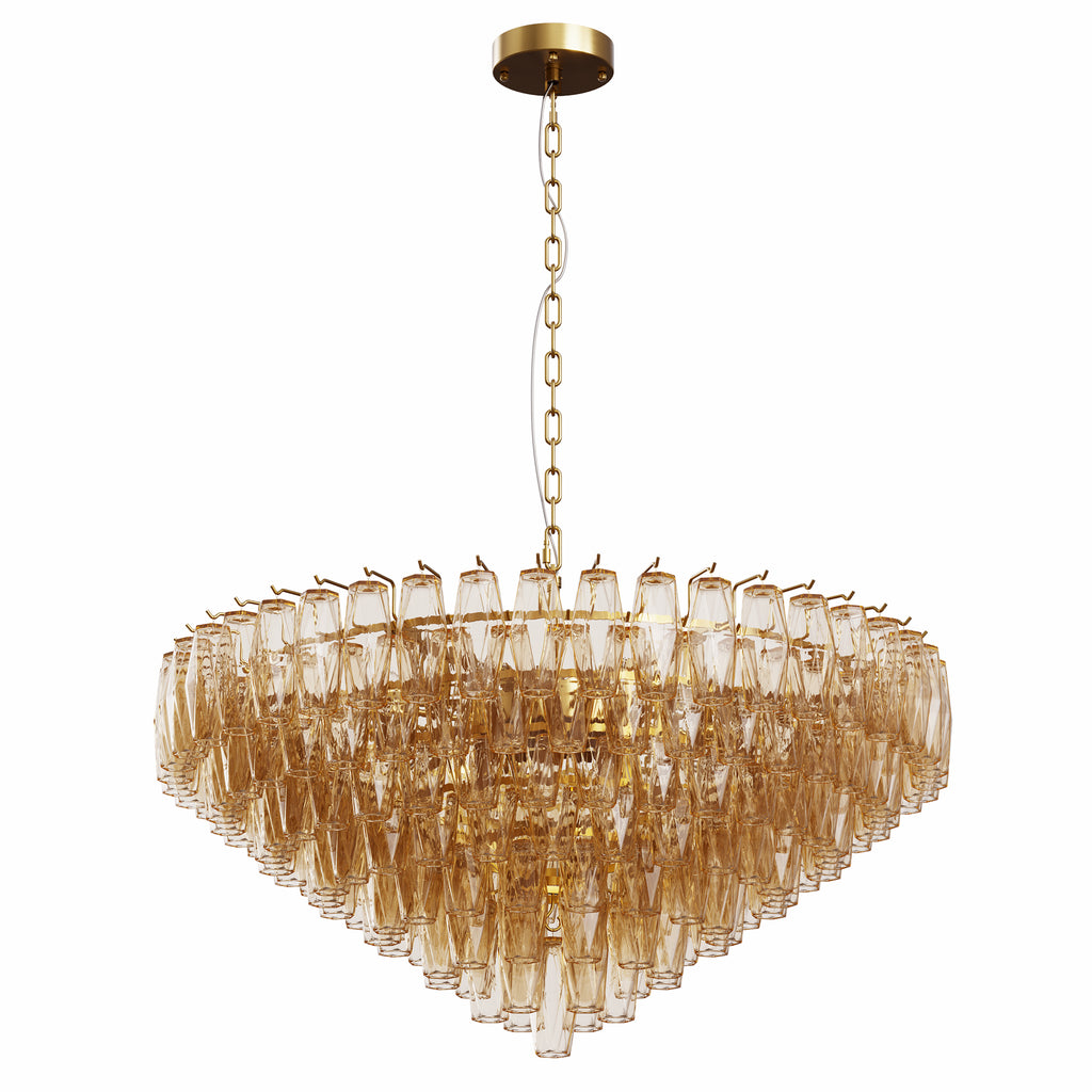 37 Extra Large Chandelier, 14-Light Gold Modern Round Chandelier For Living Room, Tiered Smoke Blown Glass Brass Chandeliers, Hanging Light Fixture For Bedroom, Dining Room, Foyer, Entryway