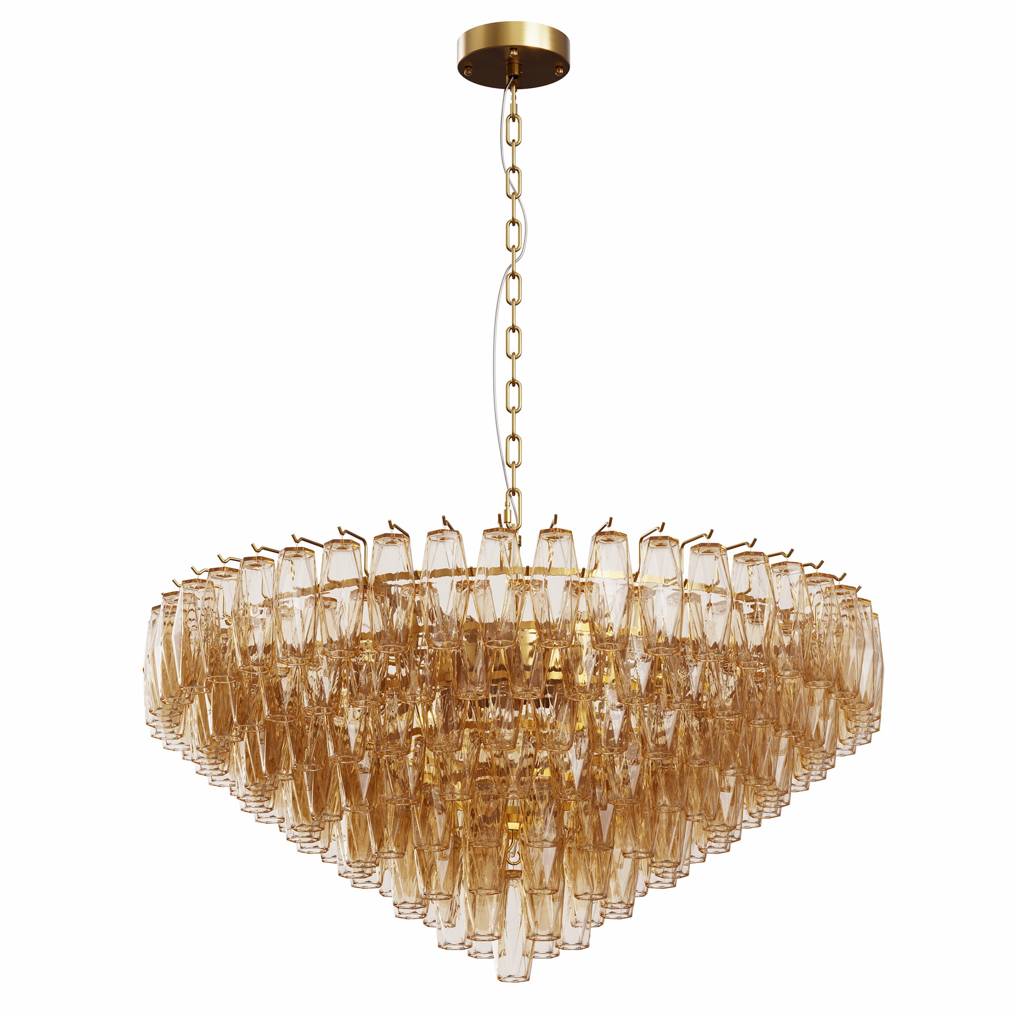 37 Extra Large Chandelier, 14-Light Gold Modern Round Chandelier For Living Room, Tiered Smoke Blown Glass Brass Chandeliers, Hanging Light Fixture For Bedroom, Dining Room, Foyer, Entryway