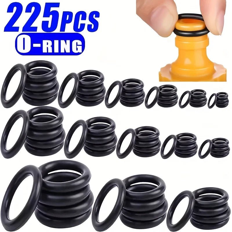 225pcs O - Ring Kit: Durable Rubber Seals for Automotive & Machinery, Ideal for Plumbing - Oil & Water Resistant, Assorted Sizes - VibraStore