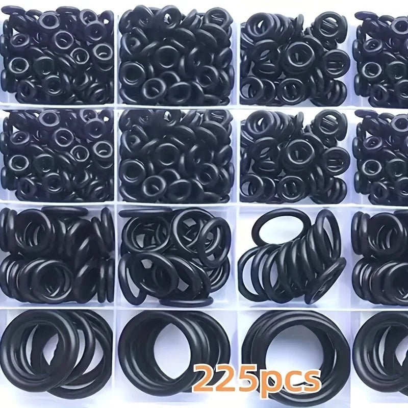 225pcs O - Ring Kit: Durable Rubber Seals for Automotive & Machinery, Ideal for Plumbing - Oil & Water Resistant, Assorted Sizes - VibraStore