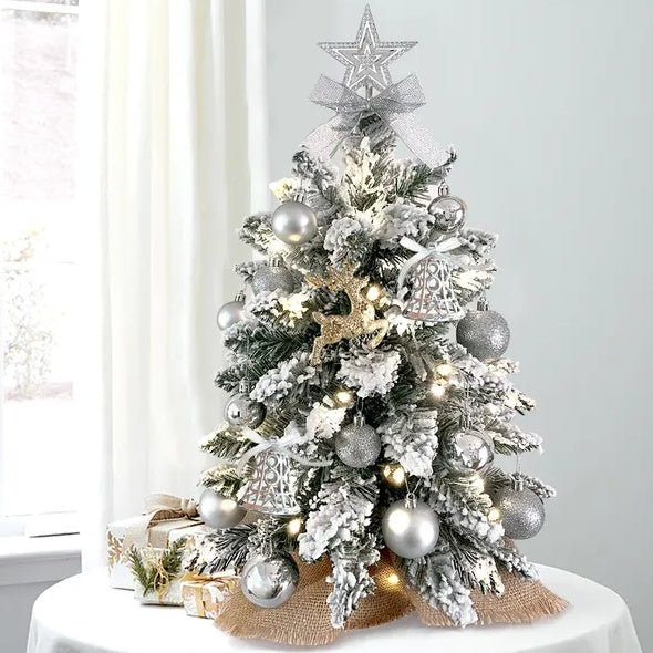 22in Tabletop Christmas Tree With Light Artificial Small Mini Red Christmas Decoration With Flocked Snow, Exquisite Decor & Xmas Ornaments For Table Top For Home & Office, Red - VibraStore