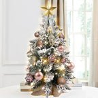 22in Tabletop Christmas Tree With Light Artificial Small Mini Red Christmas Decoration With Flocked Snow, Exquisite Decor & Xmas Ornaments For Table Top For Home & Office, Red - VibraStore