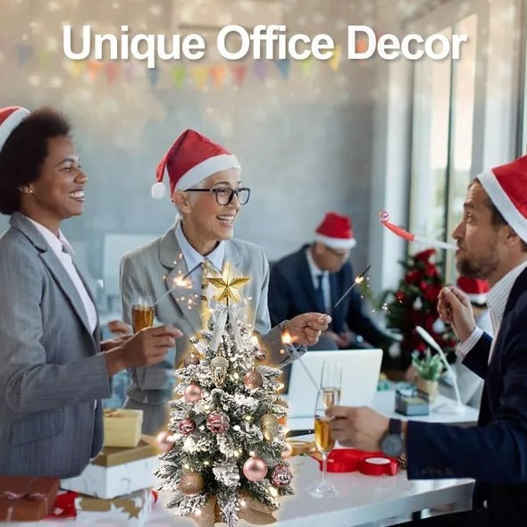 22in Tabletop Christmas Tree With Light Artificial Small Mini Red Christmas Decoration With Flocked Snow, Exquisite Decor & Xmas Ornaments For Table Top For Home & Office, Red - VibraStore