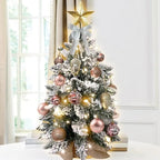 22in Tabletop Christmas Tree With Light Artificial Small Mini Red Christmas Decoration With Flocked Snow, Exquisite Decor & Xmas Ornaments For Table Top For Home & Office, Red - VibraStore
