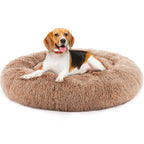 24 Inch Anti - Slip Round Fluffy Plush Faux Fur Cat Bed, Fits Up To 25 Lbs Pets - VibraStore