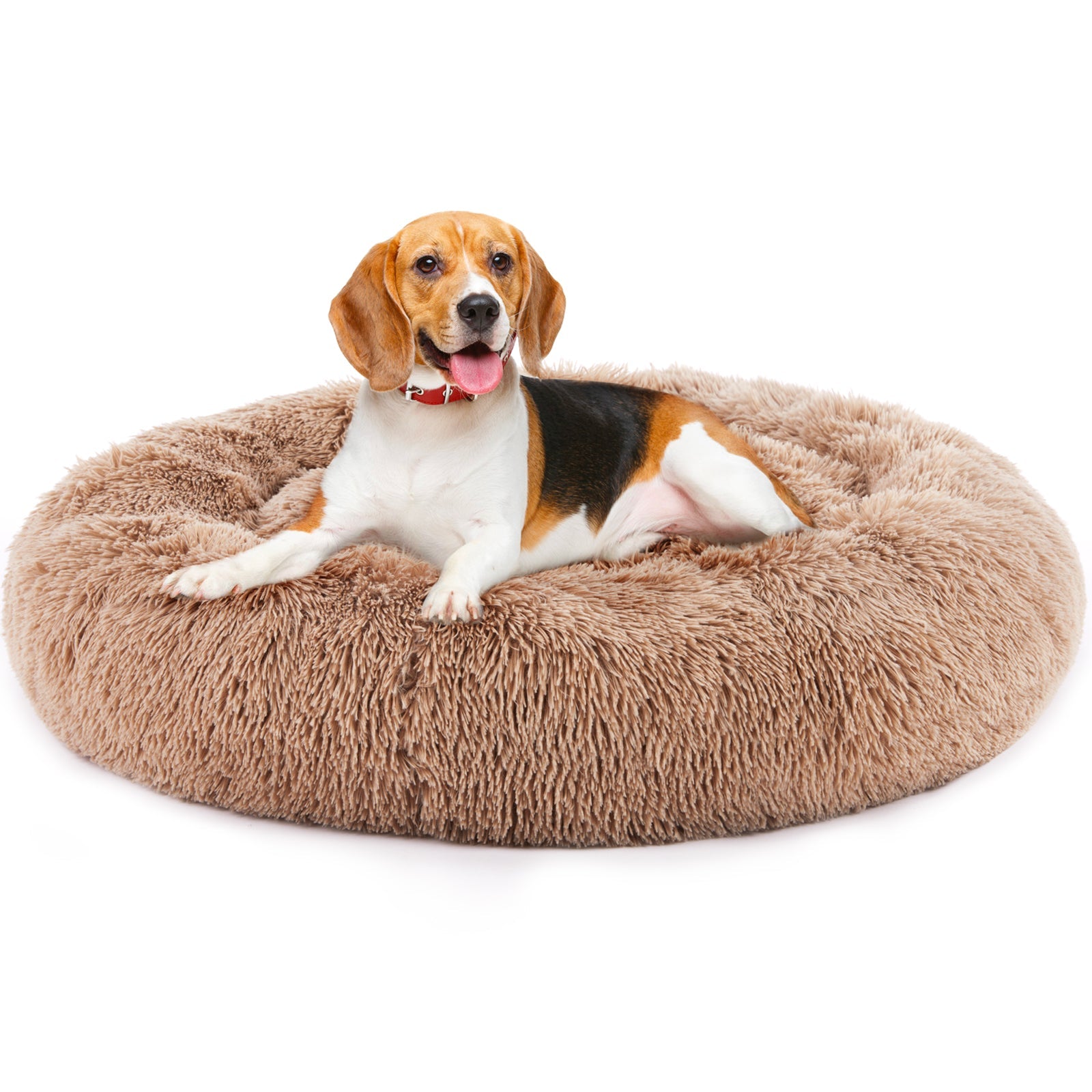 24 Inch Anti - Slip Round Fluffy Plush Faux Fur Cat Bed, Fits Up To 25 Lbs Pets - VibraStore