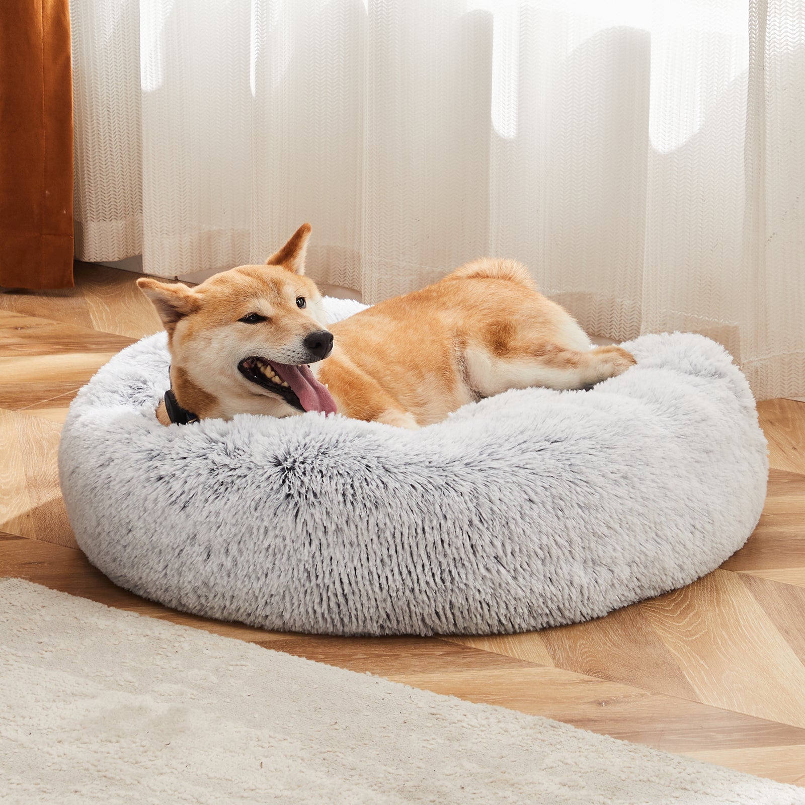 24 Inch Anti - Slip Round Fluffy Plush Faux Fur Cat Bed, Fits Up To 25 Lbs Pets - VibraStore
