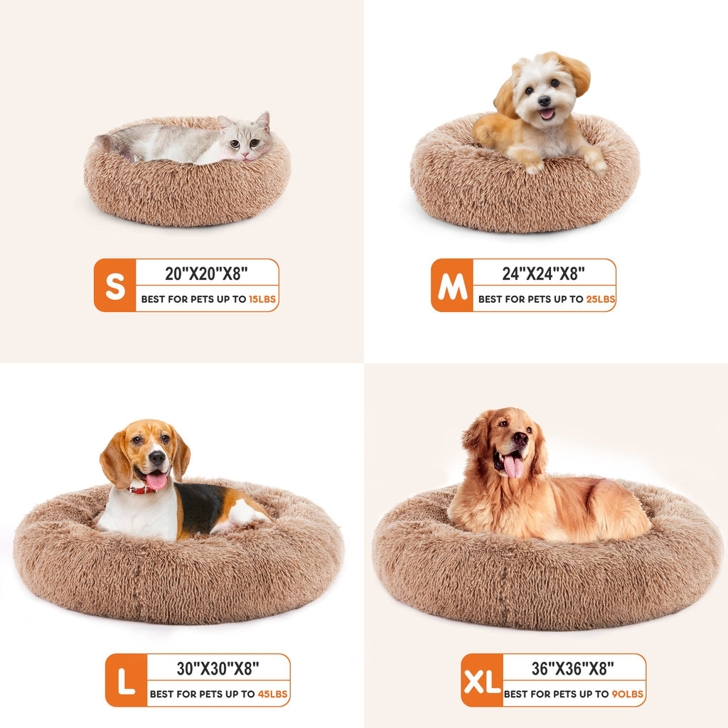 24 Inch Anti - Slip Round Fluffy Plush Faux Fur Cat Bed, Fits Up To 25 Lbs Pets - VibraStore
