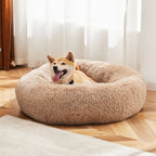 24 Inch Anti - Slip Round Fluffy Plush Faux Fur Cat Bed, Fits Up To 25 Lbs Pets - VibraStore