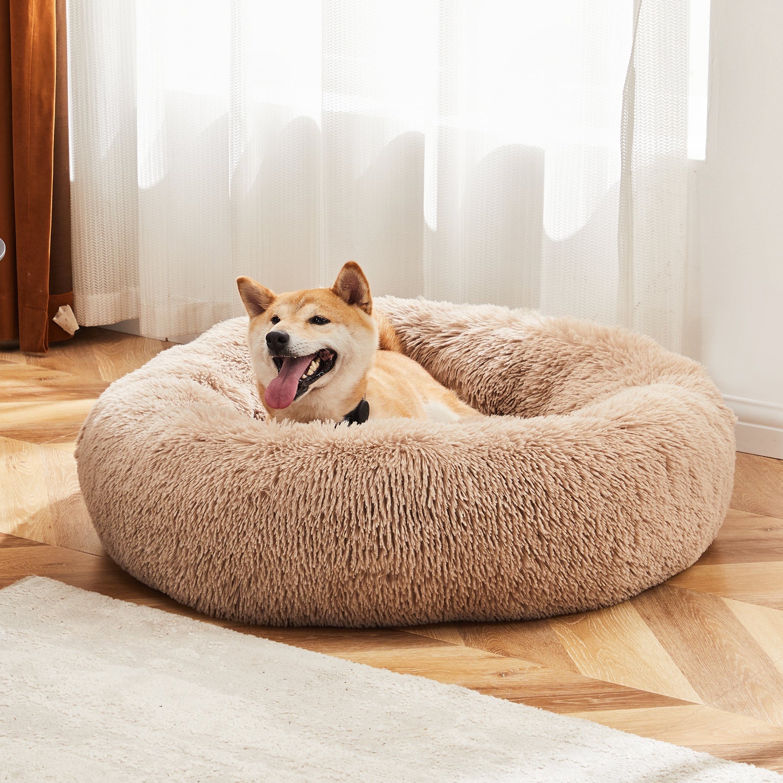 24 Inch Anti - Slip Round Fluffy Plush Faux Fur Cat Bed, Fits Up To 25 Lbs Pets - VibraStore