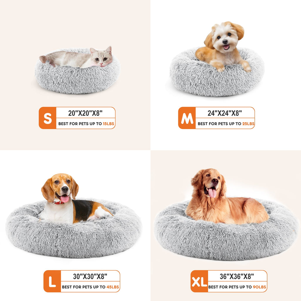 24 Inch Anti - Slip Round Fluffy Plush Faux Fur Cat Bed, Fits Up To 25 Lbs Pets - VibraStore