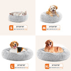 24 Inch Anti - Slip Round Fluffy Plush Faux Fur Cat Bed, Fits Up To 25 Lbs Pets - VibraStore
