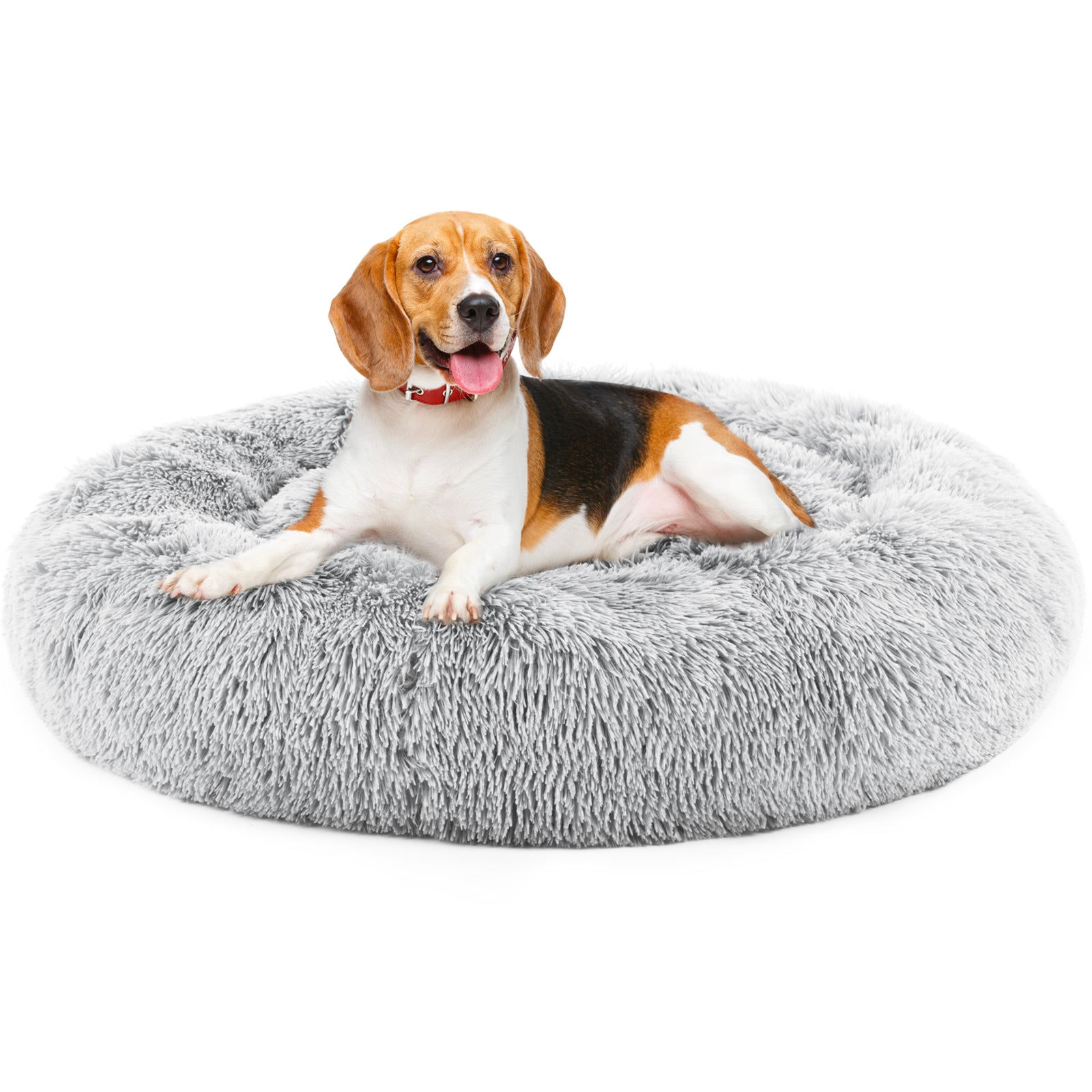 24 Inch Anti - Slip Round Fluffy Plush Faux Fur Cat Bed, Fits Up To 25 Lbs Pets - VibraStore