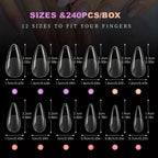 240 Uds. De uñas postizas de cobertura completa medio mate de almendra, puntas de extensión de uñas de Gel suave, 12 tamaños, prensa en uñas, salón en casa DIY - VibraStore