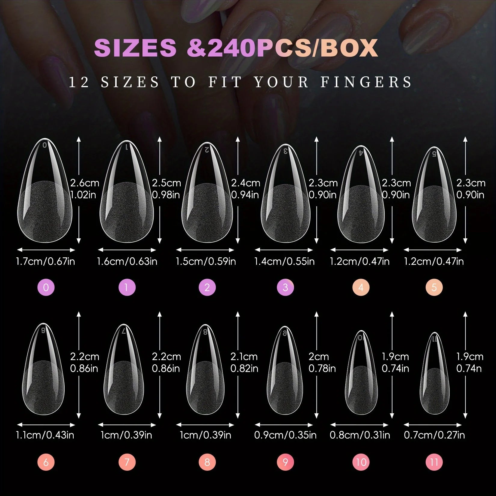 240 Uds. De uñas postizas de cobertura completa medio mate de almendra, puntas de extensión de uñas de Gel suave, 12 tamaños, prensa en uñas, salón en casa DIY - VibraStore