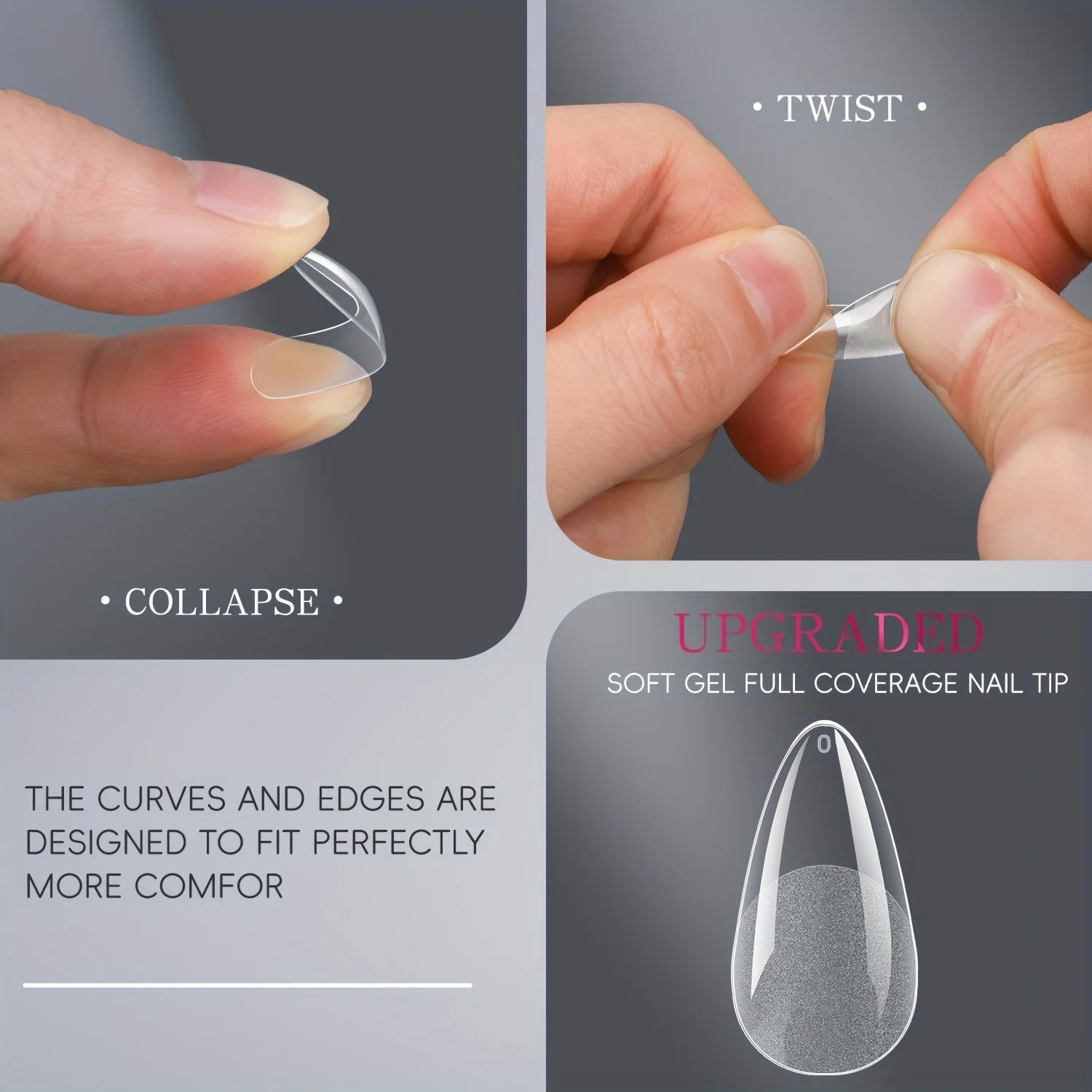 240 Uds. De uñas postizas de cobertura completa medio mate de almendra, puntas de extensión de uñas de Gel suave, 12 tamaños, prensa en uñas, salón en casa DIY - VibraStore