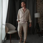 Mens Casual Sporty LongSleeve Top And Pants Set Simple Style