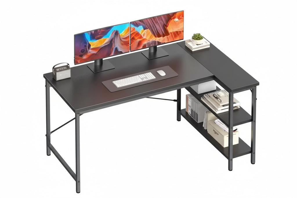 L Shaped Desk 47 Inch Computer Desk Gaming Furniture Corner Desks Home Office PC Table With Reversible Storage Shelves