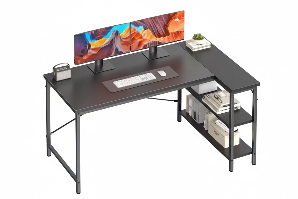 L Shaped Desk 47 Inch Computer Desk Gaming Furniture Corner Desks Home Office PC Table With Reversible Storage Shelves