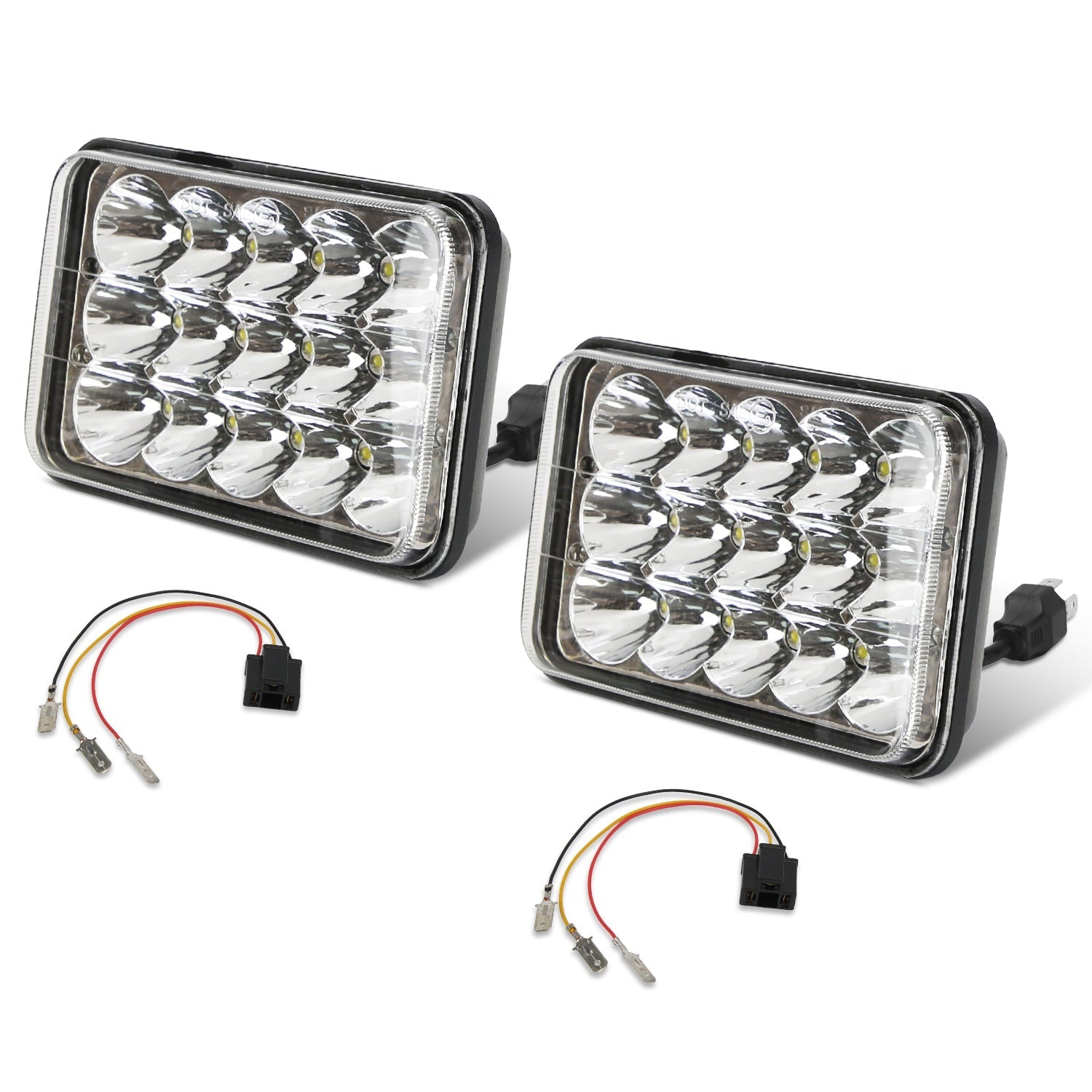 2Pcs 4x6in Car LED Headlights Vehicle Rectangular Headlamp With H4 Socket H4 - to - 3Pins Adapter With High Low Beam White Light IP68 Waterproof For 10 - 80V SUV Truck Sedan Car Motorcycle - VibraStore