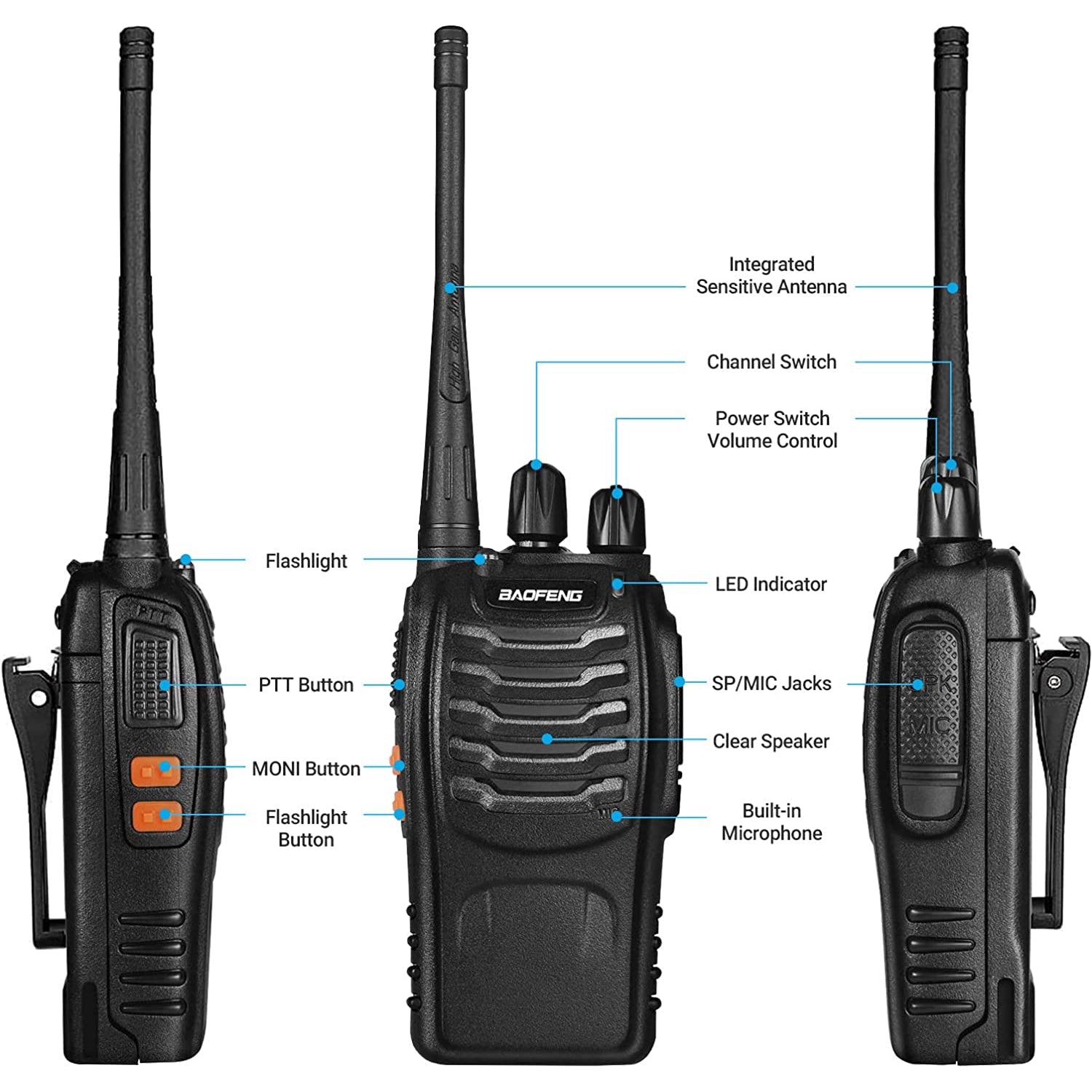 2pcs BAOFENG BF - 888S UHF 400 - 480MHz Amateur Radio Walkie Talkies, 2 - Way Handheld Two - Way Radios with, Portable FM/PM Transmission for Adults, Hiking, Camping, Emergency Radio, Boat Radio, Handheld Radio Pouch - VibraStore