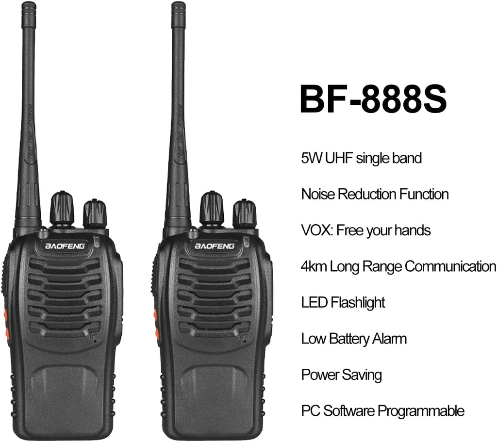 2pcs BAOFENG BF - 888S UHF 400 - 480MHz Amateur Radio Walkie Talkies, 2 - Way Handheld Two - Way Radios with, Portable FM/PM Transmission for Adults, Hiking, Camping, Emergency Radio, Boat Radio, Handheld Radio Pouch - VibraStore