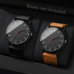 2PCs Men's Gentleman Watch Simple Classic Round Dial Quartz Watch Men's PU Leather Strap Simulated Watch Set - VibraStore