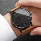 2PCs Men's Gentleman Watch Simple Classic Round Dial Quartz Watch Men's PU Leather Strap Simulated Watch Set - VibraStore