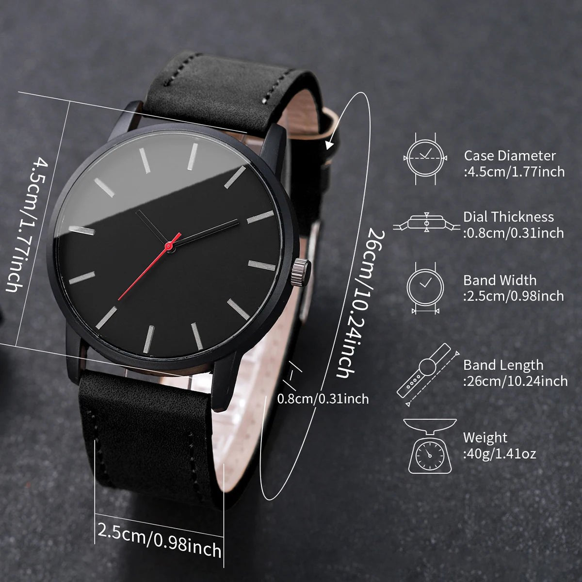 2PCs Men's Gentleman Watch Simple Classic Round Dial Quartz Watch Men's PU Leather Strap Simulated Watch Set - VibraStore