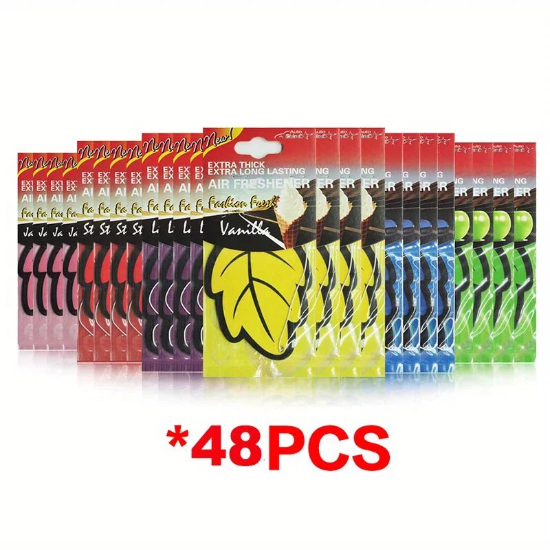 3 - 60pcs Car Air Freshener Natural Scented Tea Paper Auto Hanging Vanilla Perfume Fragrance Leaf Shape Car Accessories Interior - VibraStore