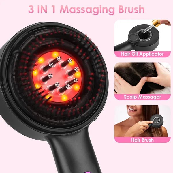 3 In 1 Red Light Scalp Massager Brush Cordless Hair Oil Applicator Massage Comb With 3 Modes Rechargeable IPX7 Waterproof - VibraStore