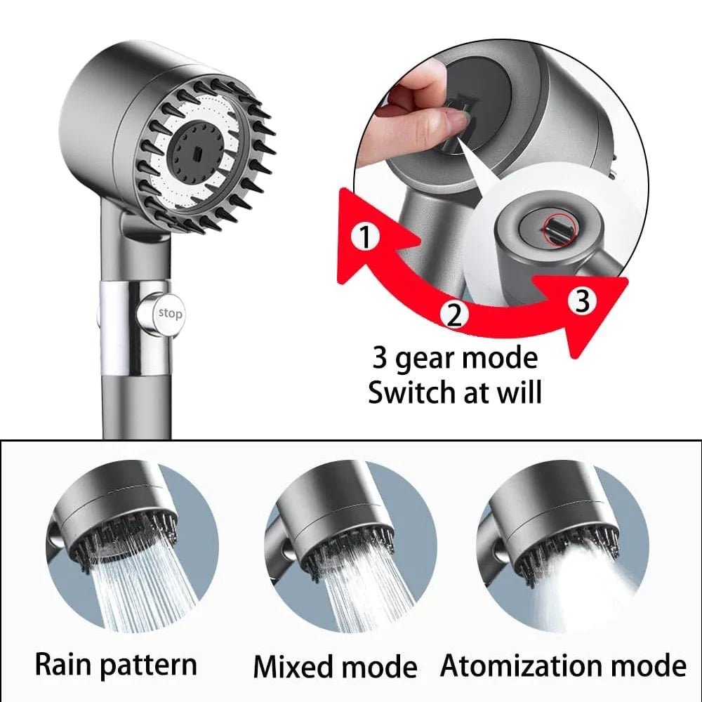 3 Modes Handheld Shower Head Filter Powerful Massage Spa High Pressure Water Saving Showerhead with ON/OFF Switch for Bathroom - VibraStore