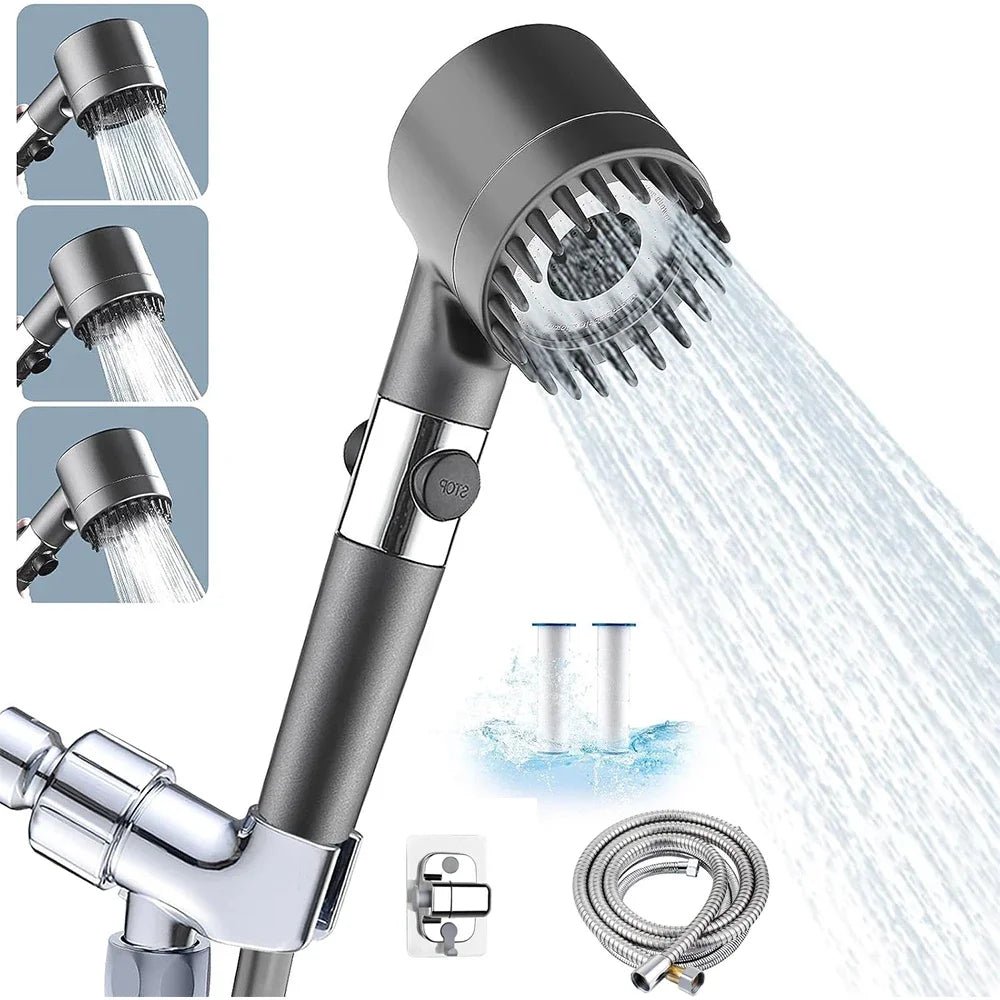 3 Modes Handheld Shower Head Filter Powerful Massage Spa High Pressure Water Saving Showerhead with ON/OFF Switch for Bathroom - VibraStore