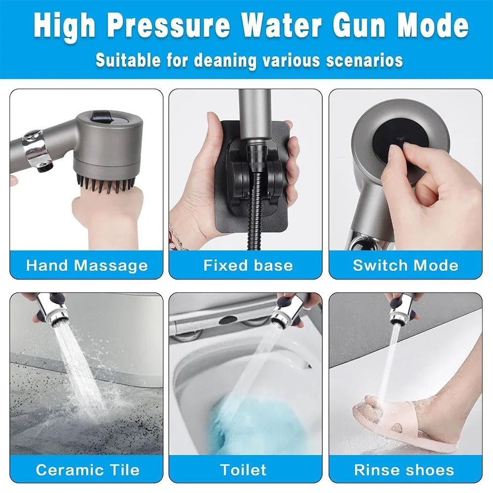 3 Modes Handheld Shower Head Filter Powerful Massage Spa High Pressure Water Saving Showerhead with ON/OFF Switch for Bathroom - VibraStore