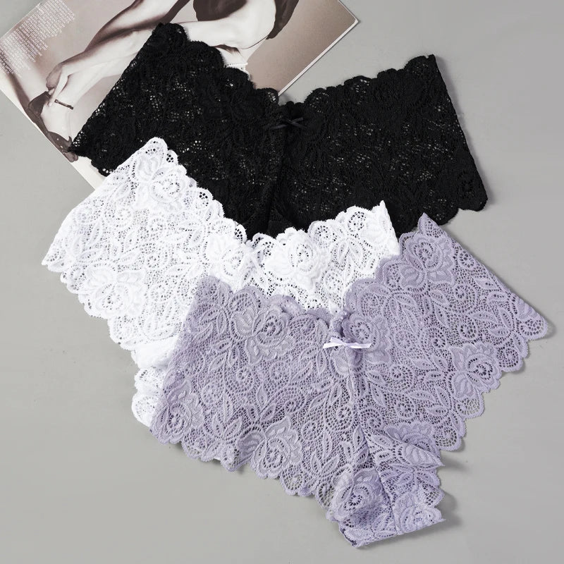 3 uds bragas sexis de encaje Floral, bragas para mujer, lencería suave de cintura baja, ropa interior femenina cómoda, bragas íntimas para niñas - VibraStore