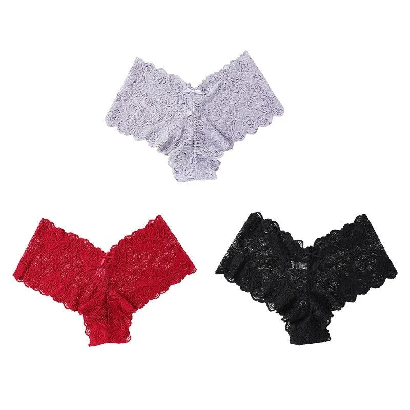 3 uds bragas sexis de encaje Floral, bragas para mujer, lencería suave de cintura baja, ropa interior femenina cómoda, bragas íntimas para niñas - VibraStore