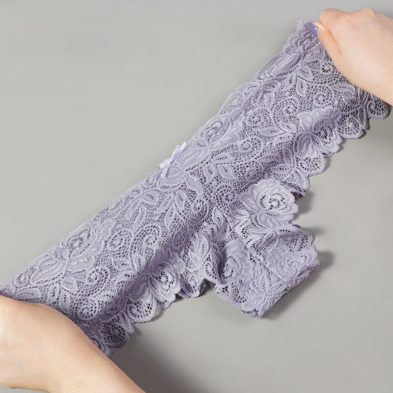 3 uds bragas sexis de encaje Floral, bragas para mujer, lencería suave de cintura baja, ropa interior femenina cómoda, bragas íntimas para niñas - VibraStore